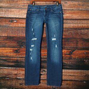 Express Hipster Jeans 4 Low Rise Slim Straight Distressed Dark Wash Denim '09